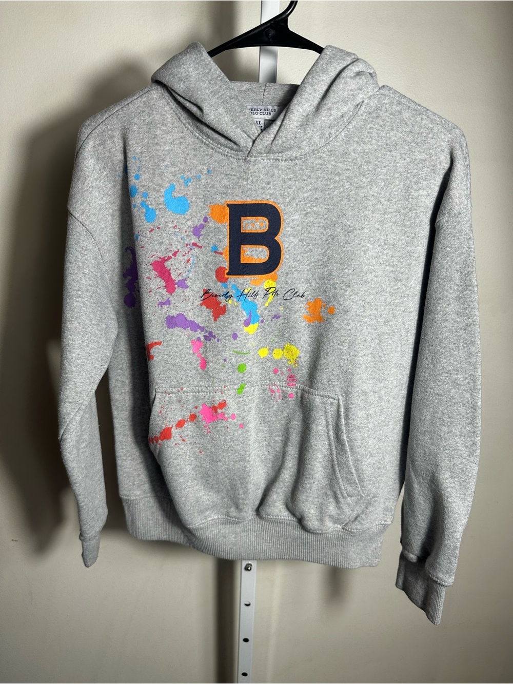 N45. Beverly Hills Poli Club Hoodie Sweatshirt with Multicolor Paint-Splash